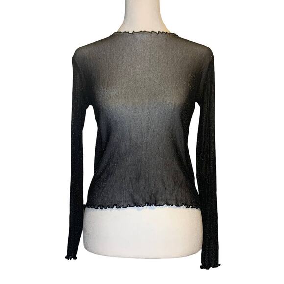 Brandy Melville black sheer sparkly long sleeve top - Picture 1 of 12